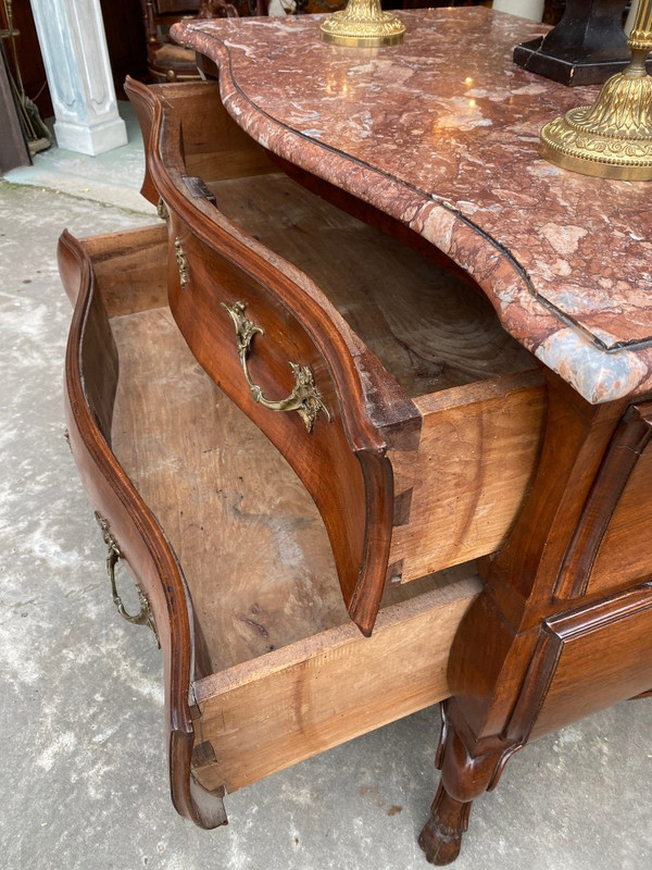 18th Century Louis XV Provencal Sauteuse Chest of Drawers, Colored Marble Top