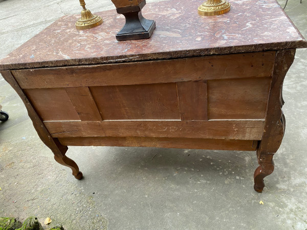 18th Century Louis XV Provencal Sauteuse Chest of Drawers, Colored Marble Top