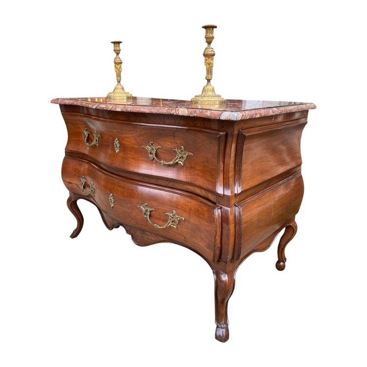 18th Century Louis XV Provencal Sauteuse Chest of Drawers, Colored Marble Top