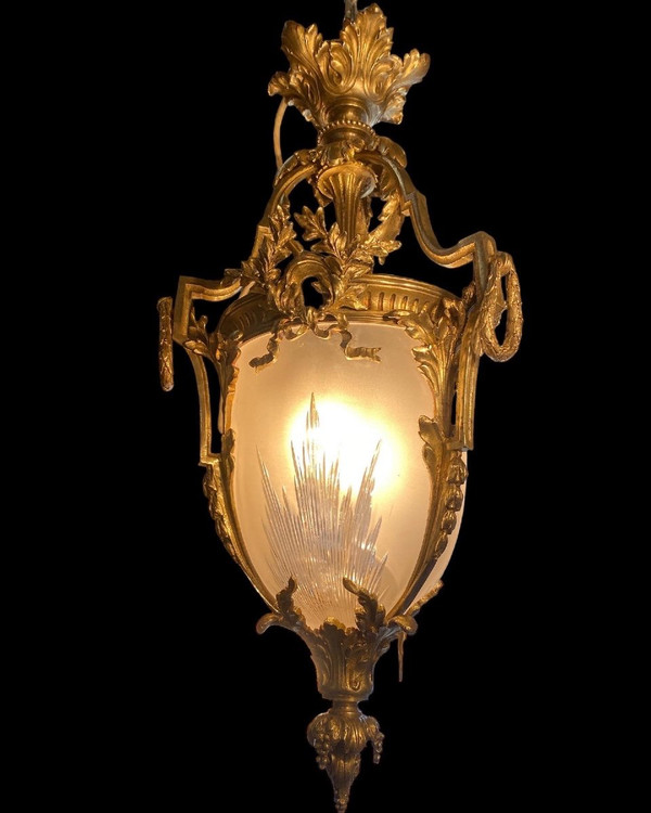 Lantern in gilded bronze and frosted glass, Louis XVI style, Napoleon III period