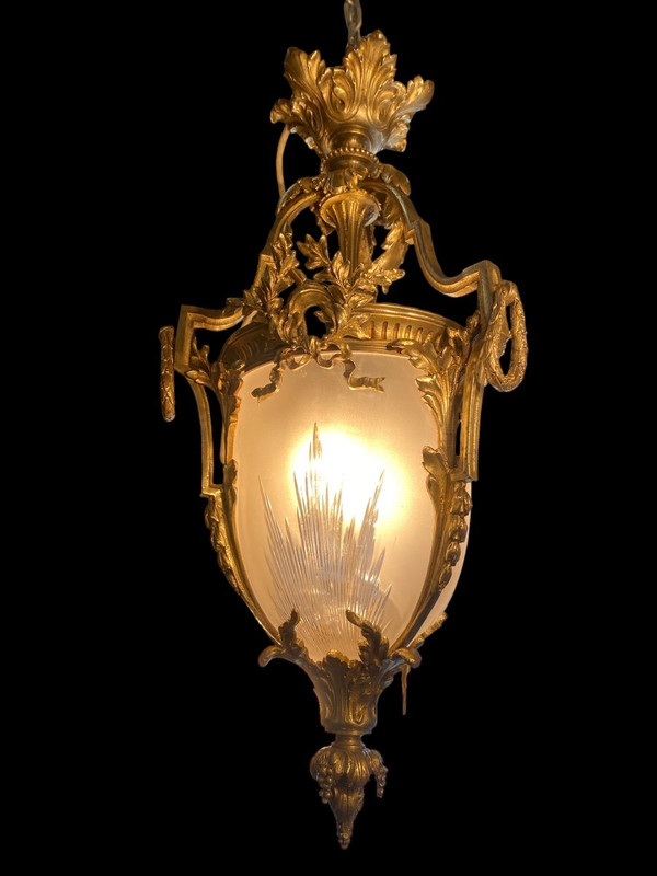 Lantern in gilded bronze and frosted glass, Louis XVI style, Napoleon III period