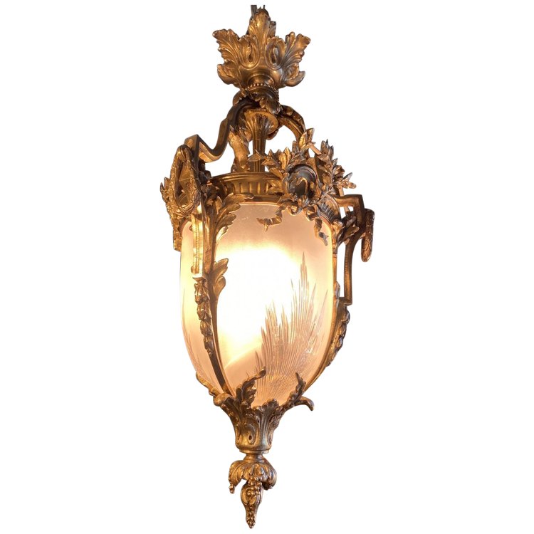 Lantern in gilded bronze and frosted glass, Louis XVI style, Napoleon III period