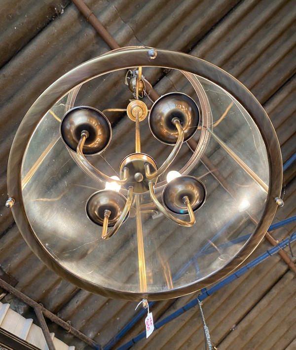 Large Hall Lantern, Cylindrical in Brass, Louis XVI Style