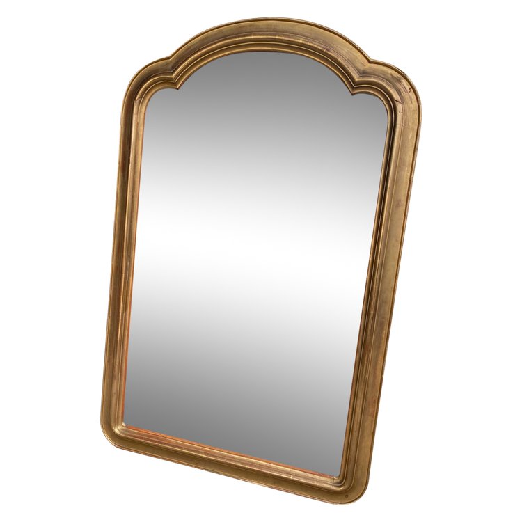 Gilded 19th century fireplace mirror, beveled glass, gendarme hat...