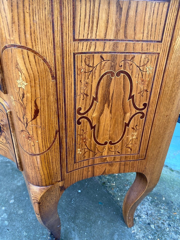 Louis XV Style Shaped Marquetry Chest of Drawers, Stamped