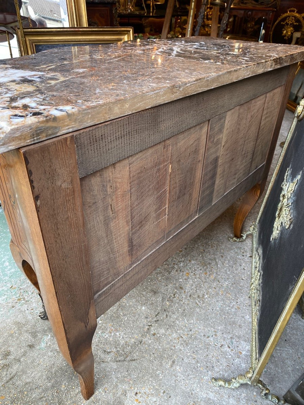 Louis XV Style Shaped Marquetry Chest of Drawers, Stamped