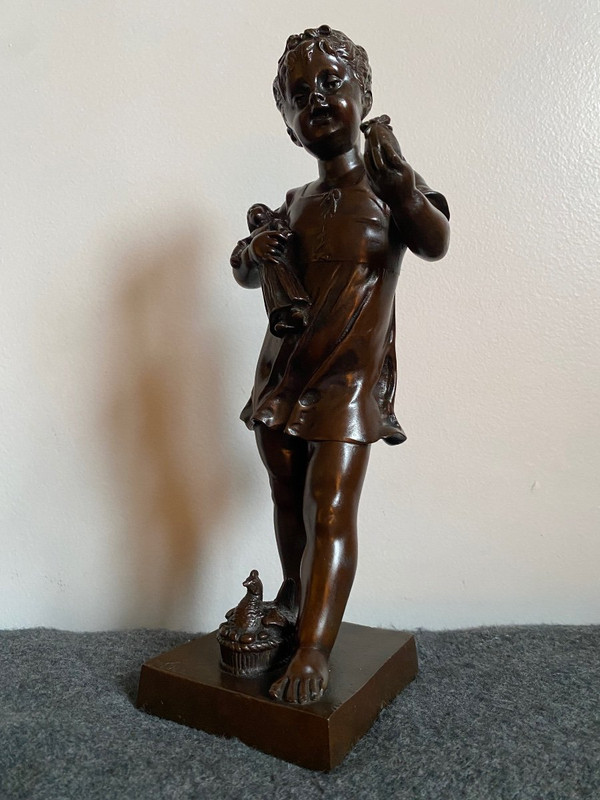  Petite Fille à La Poupée Et L'œuf De Pâques 19th C, Signed Léon Pilet