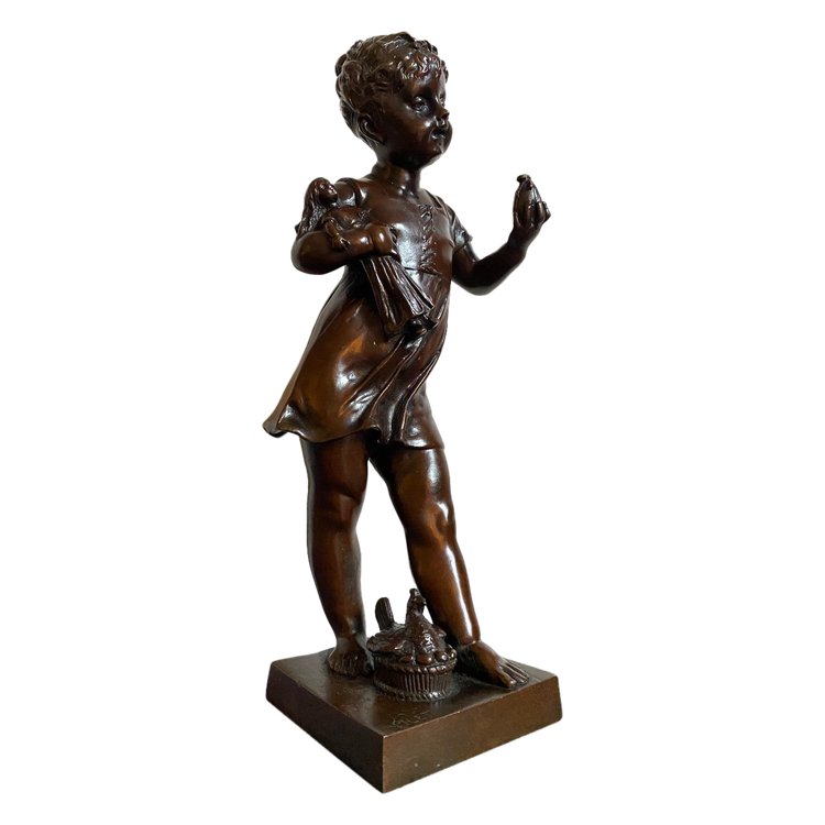  Petite Fille à La Poupée Et L'œuf De Pâques 19th C, Signed Léon Pilet