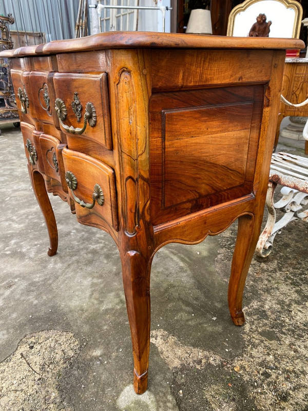 Rustic Louis XV Style Chest Of Drawers In Solid Walnut, Rhone Valley, 20th Century