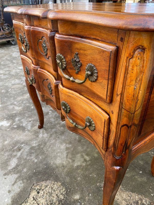 Rustic Louis XV Style Chest Of Drawers In Solid Walnut, Rhone Valley, 20th Century