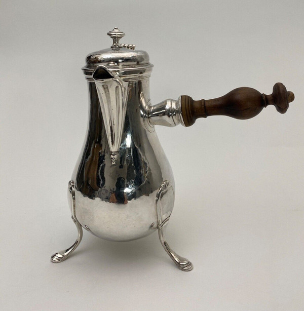 18th century silver tripod chocolate pot from the Farmers Generals