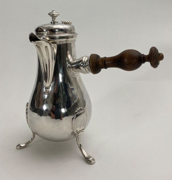 18th century silver tripod chocolate pot from the Farmers Generals