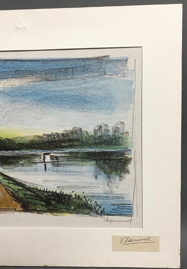 Lithographie originale épreuve signée Maurice Vlaminck bord de rivière