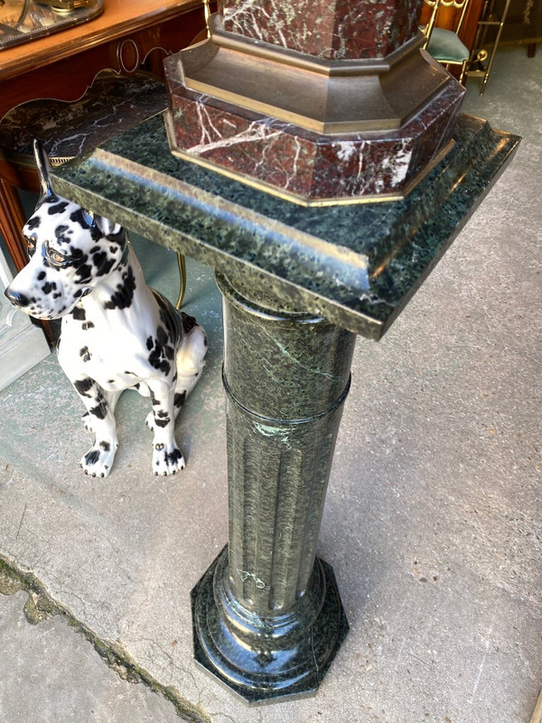 Canneleé Column In Green Marble, Rotating Base, Early 20th C.