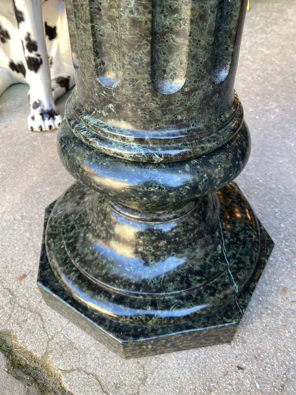 Canneleé Column In Green Marble, Rotating Base, Early 20th C.