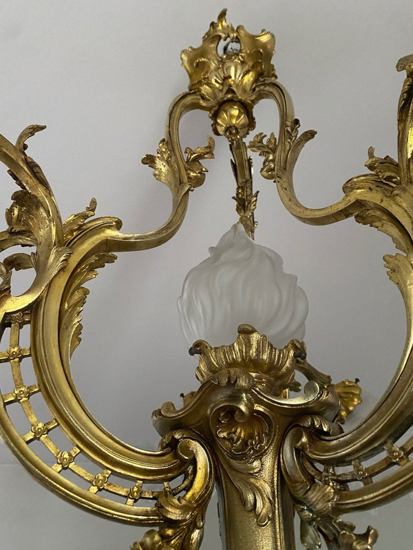 Lampadario in bronzo, periodo Napoleone III, stile Luigi XV rocaille