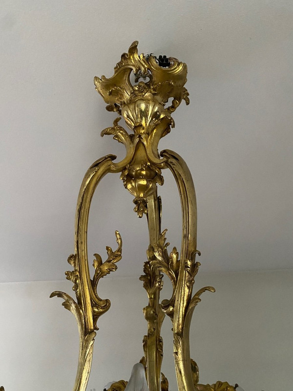 Lampadario in bronzo, periodo Napoleone III, stile Luigi XV rocaille