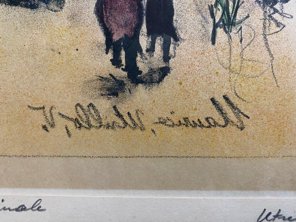 Gegengezeichnete Lithographie Maurice Utrillo Montmartre Moulin de la Galette