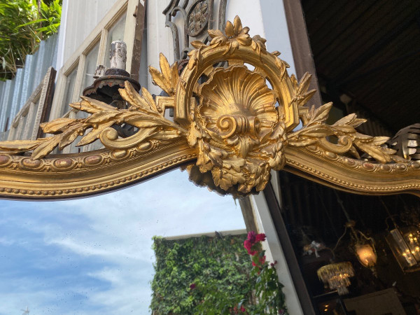 Large Louis XV style mantelpiece mirror with pediment, Napoleon III period