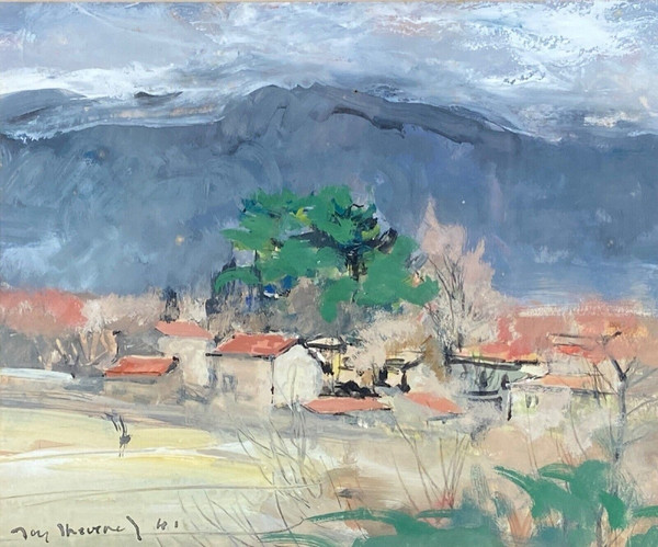 Aquarell auf Papier von Jacques Thévenet, Landschaft des Südens 1941