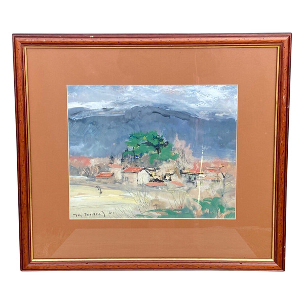 Aquarell auf Papier von Jacques Thévenet, Landschaft des Südens 1941