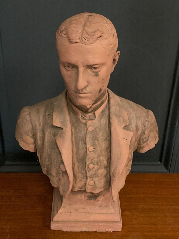 Terracotta bust by Aragon 1887 young man in frock coat