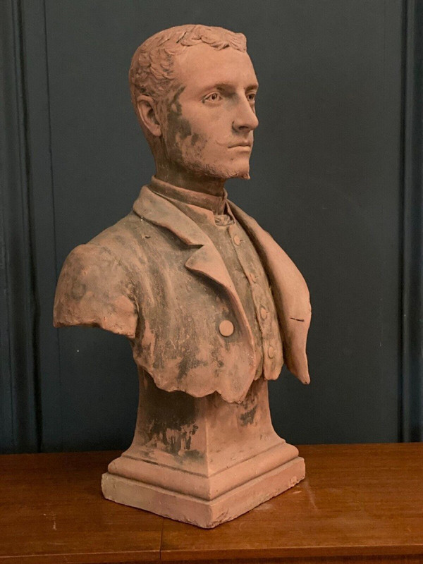 Terracotta bust by Aragon 1887 young man in frock coat