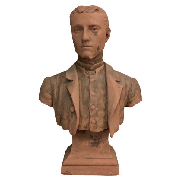 Terracotta bust by Aragon 1887 young man in frock coat