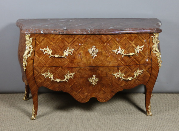 Louis XV Chest of Drawers in Marquetry Stamped Mailfert