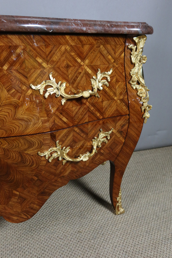 Louis XV Chest of Drawers in Marquetry Stamped Mailfert