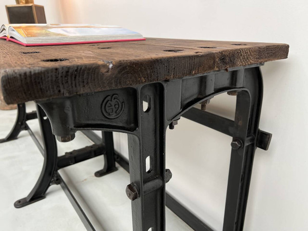 Old workbench with cast iron base, 1950s