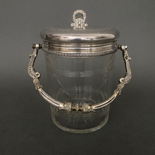 1900 cookie bucket in cut crystal and silver-plated metal