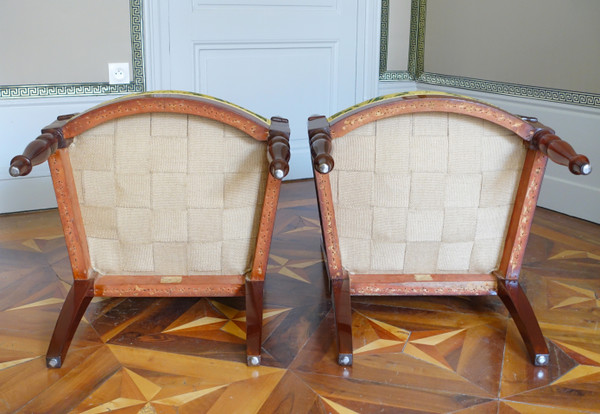 Jacob Desmalter: pair of Empire period armchairs in mahogany - stamped and castle label