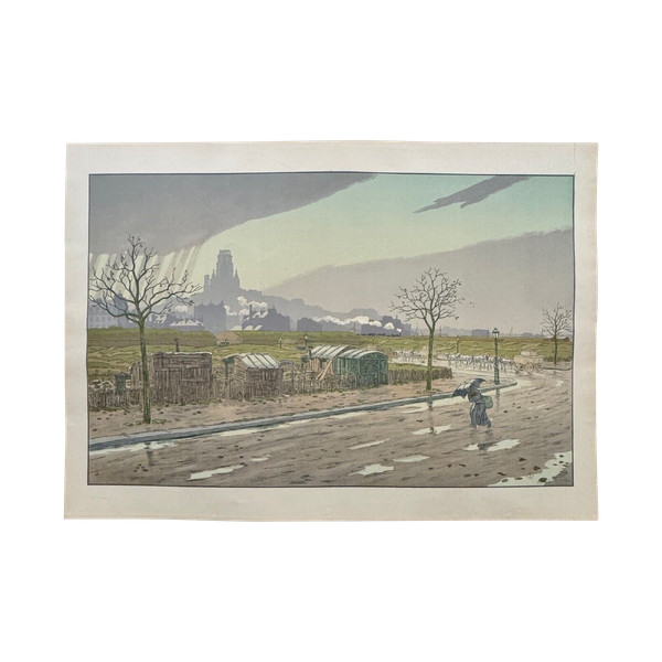 Lithographie Henri Rivière La Butte Montmartre vue des Fortifications