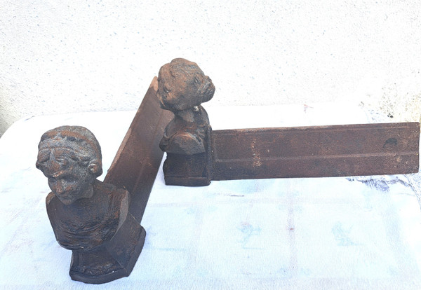 Pair of 19th century female bust fireplace andirons