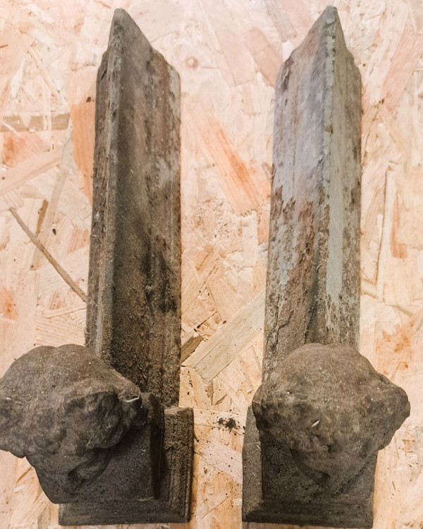 Pair of Fireplace Andirons with a Female Bust