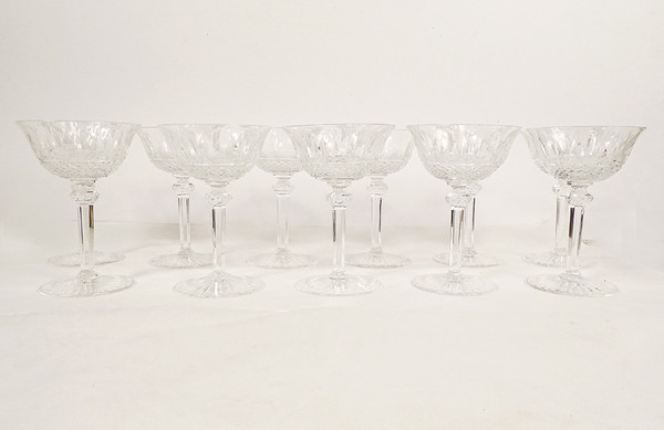 11 Saint-Louis Crystal Champagne Glasses Tommy Model 20th Century