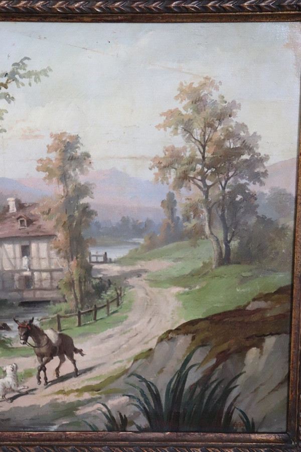 Country Town Landscape, 1890, Oil Painting on Canvas, Framed, Set of 2