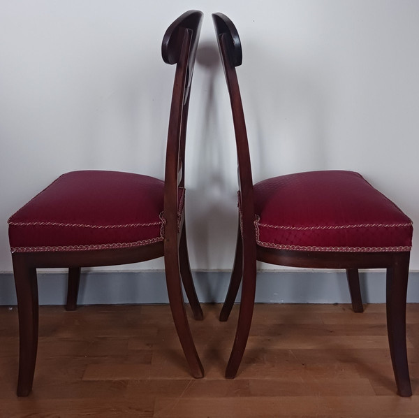 Paris, Empire period - pair of pelta chairs - mahogany and horsehair fabric