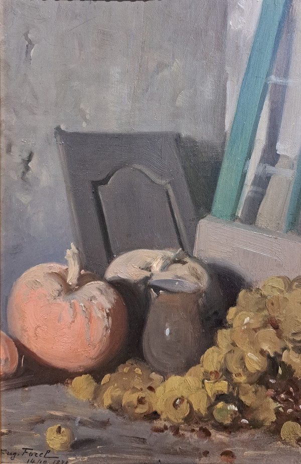 Eugène Forel (1858-1938), Natura morta con zucca e uva