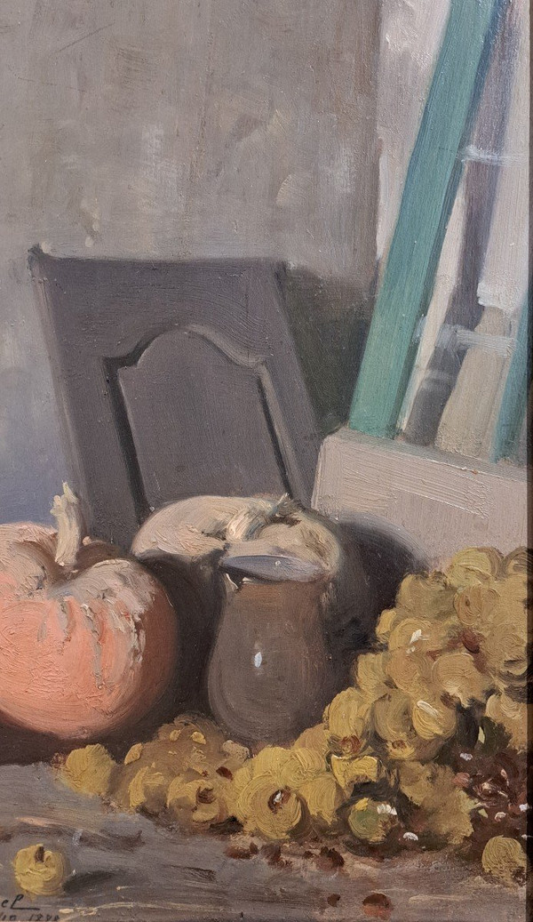 Eugène Forel (1858-1938), Natura morta con zucca e uva