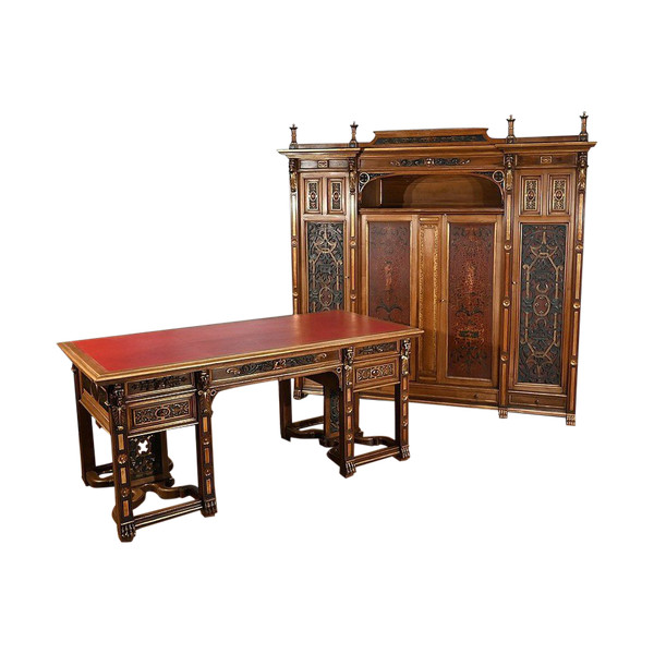 Rare Italian Renaissance Walnut Cabinet and Desk - 1900