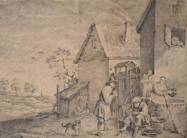 Suiveur de  David II Teniers (anvers, 1610 - Bruxelles, 1690), La Ferme, Grand dessin