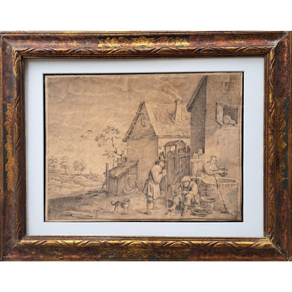 Suiveur de  David II Teniers (anvers, 1610 - Bruxelles, 1690), La Ferme, Grand dessin