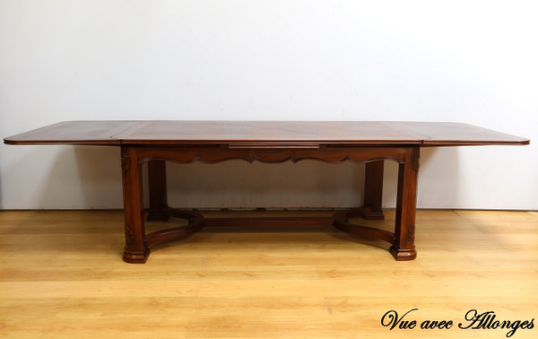 Mahogany extending table, 8 to 14 place settings, Louis XIV style - 1960