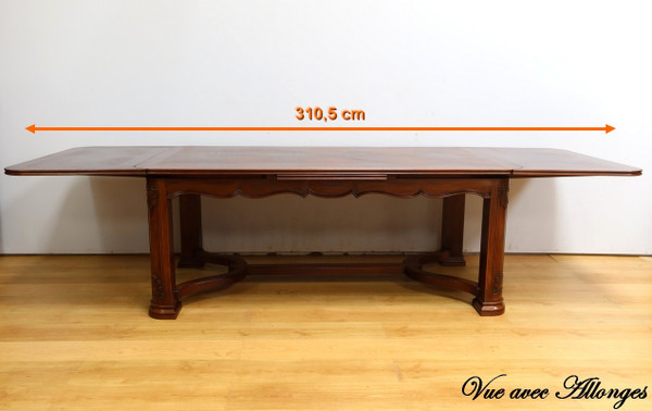 Mahogany extending table, 8 to 14 place settings, Louis XIV style - 1960