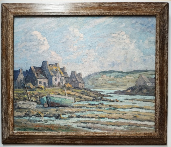 Seascape Brittany Oil Painting  By Georges Mouchot 20th Century