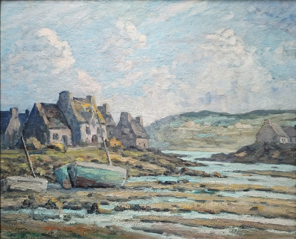 Seascape Brittany Oil Painting  By Georges Mouchot 20th Century