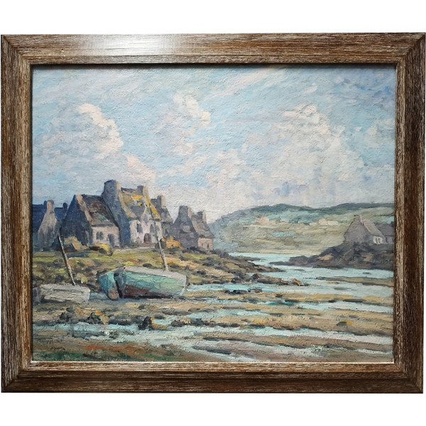 Seascape Brittany Oil Painting  By Georges Mouchot 20th Century