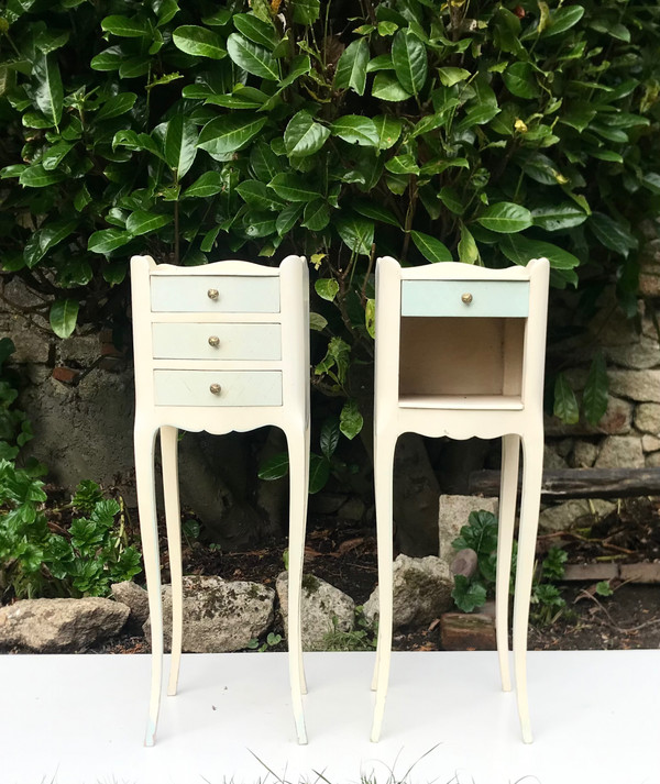 Pair of small lacquered wood bedside tables in the Louis XV / Regency style